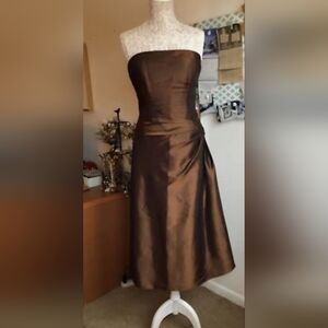 NEW B2 Tea Length Dress Taffeta Espresso Brown Size 6 B9084 Prom Bridesmaid NEW